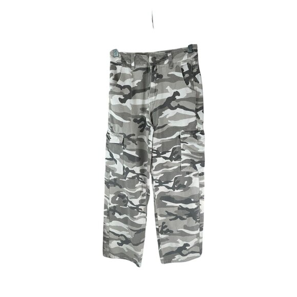 Women's Camo Cargo Pants XS Adjustable Waist Gray White Cotton Blend Streetwear - Picture 1 of 10